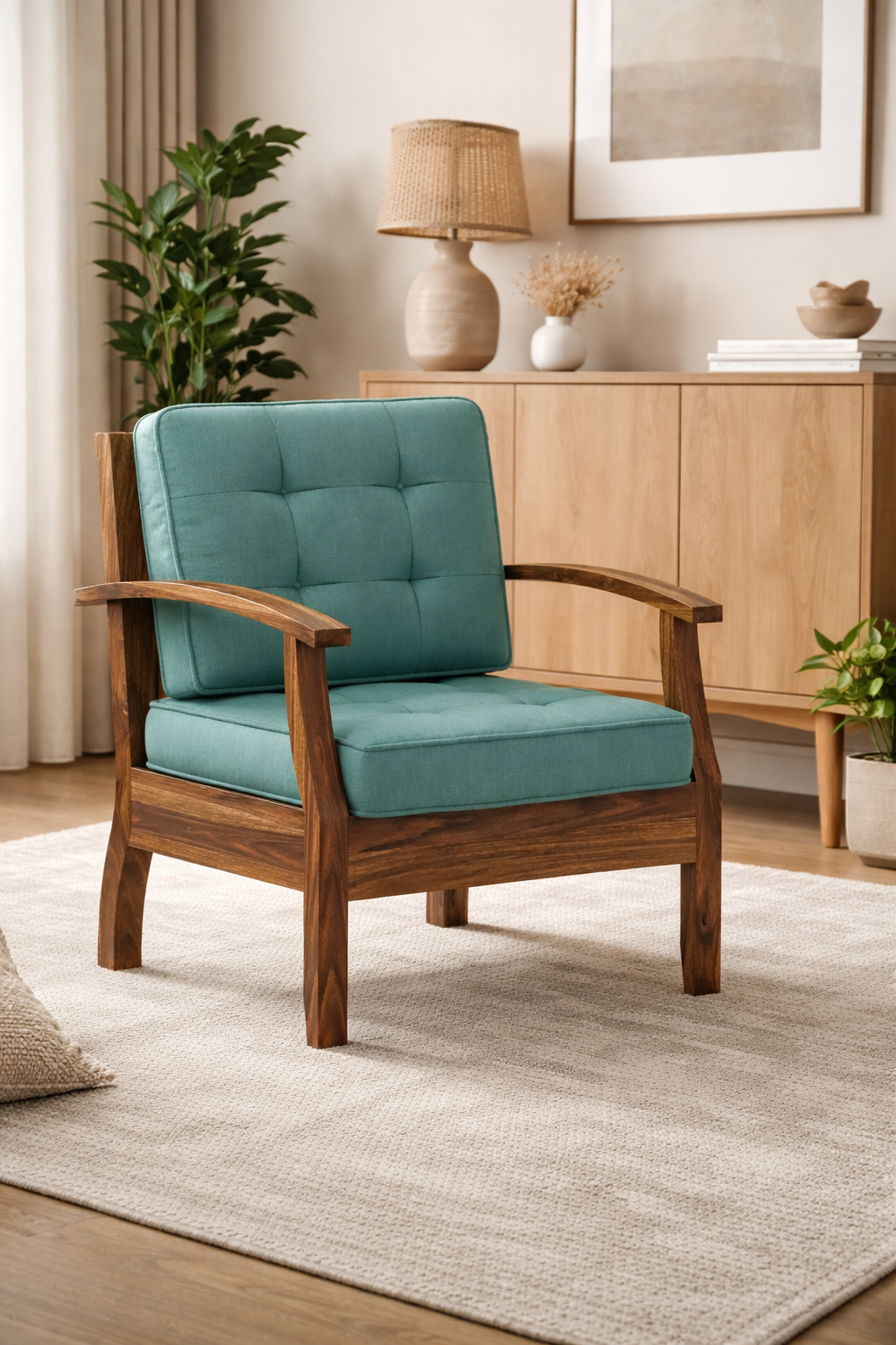 RAYON Solid Sheesham Wood Single Seater Sofa - 3 Year Warranty (LUXE EDITION)