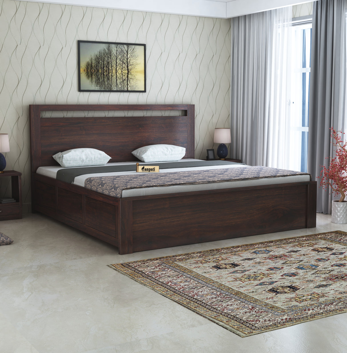 Jaipur Solid Sheesham Wood Box Storage Bed - 3 years Warranty