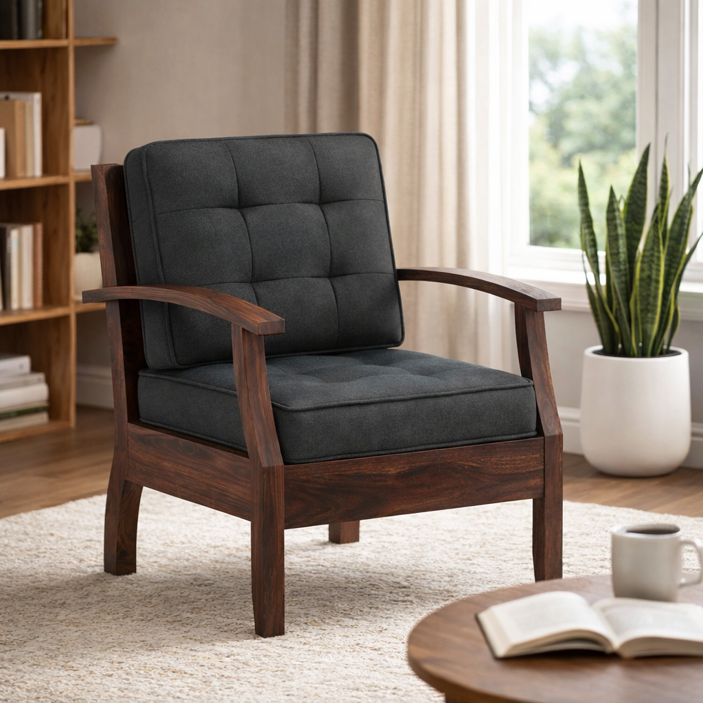 RAYON Solid Sheesham Wood Single Seater Sofa - 3 Year Warranty (LUXE EDITION)