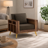 Bolt Solid Sheesham Wood Single Seater Sofa With Side Storage - 3 Year Warranty (LUXE EDITION)