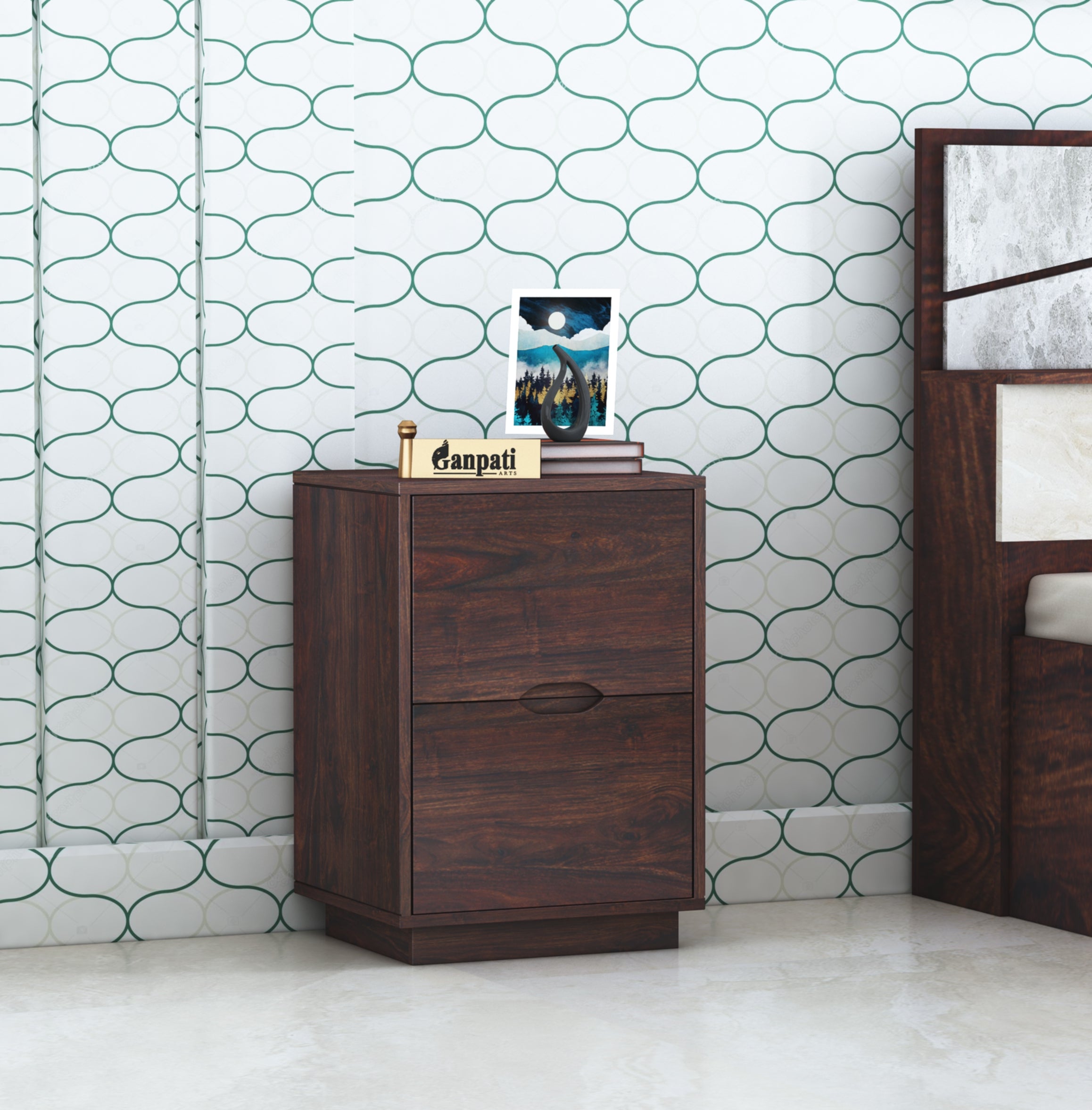 Foster Solid Sheesham Wood Bedside With Two Drawer Storage - 3 Years Warranty