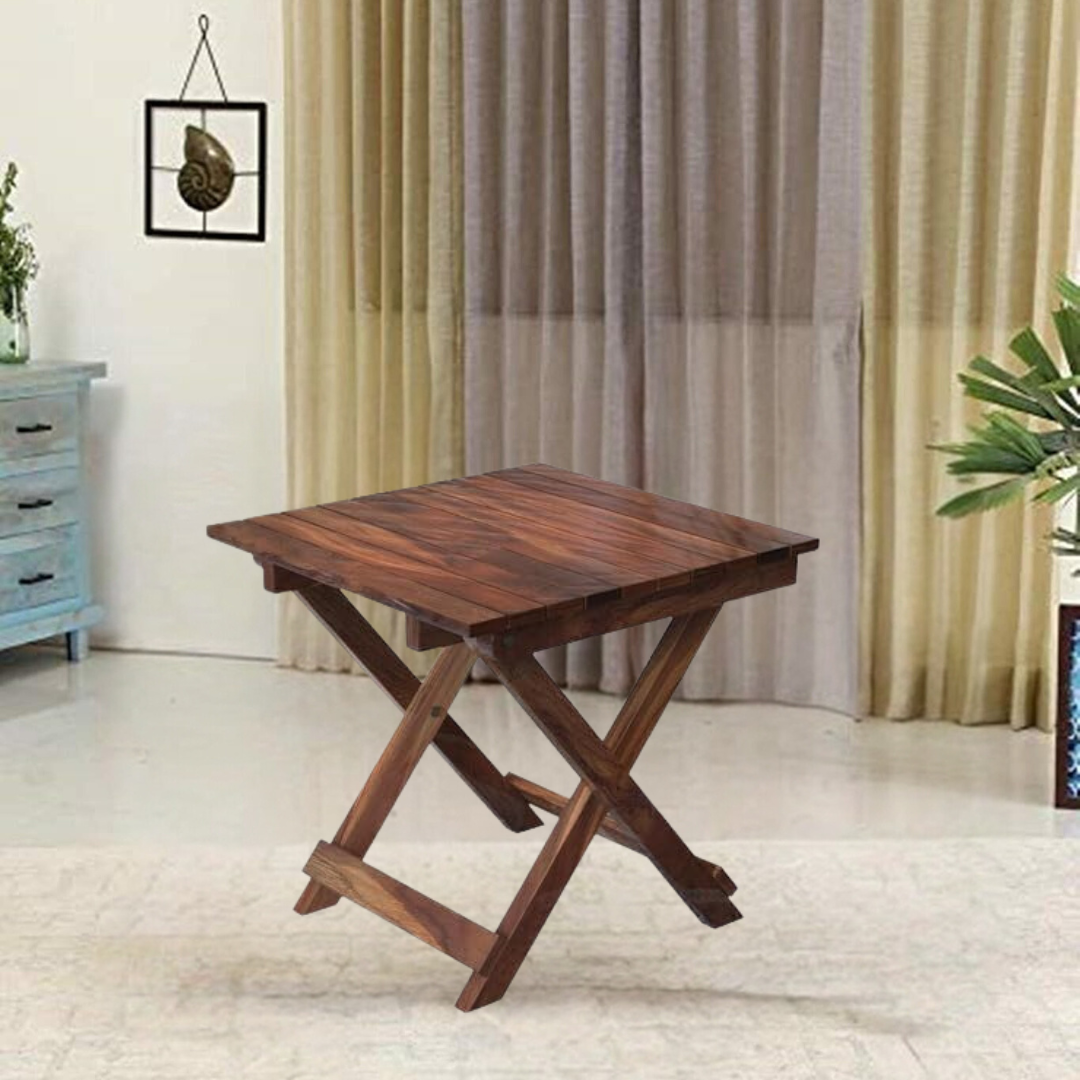 Retro Solid Sheesham Wood Folding Stool - 3 years Warranty