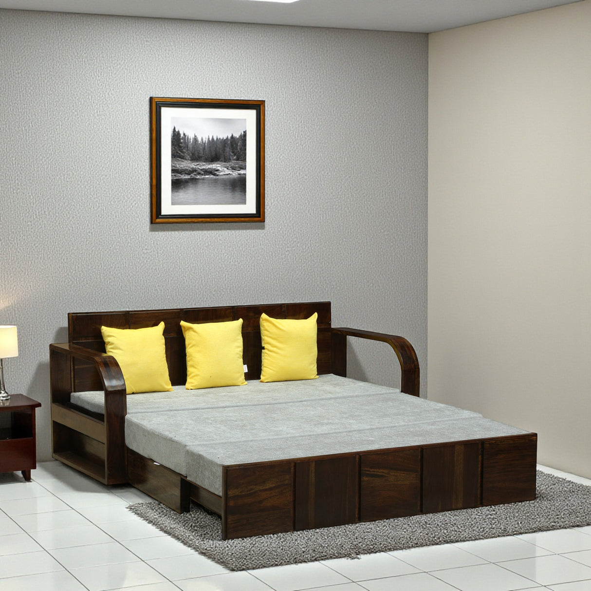 Scott Solid Sheesham Wood 3 Seater Sofa Cum Bed with Headboard Design - 3 Years Warranty