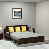 Scott Solid Sheesham Wood 3 Seater Sofa Cum Bed with Headboard Design - 3 Years Warranty