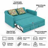 Victoria Fabric 3 Seater Pull Out Sofa Cum Bed(Blue) - 24 Months Warranty