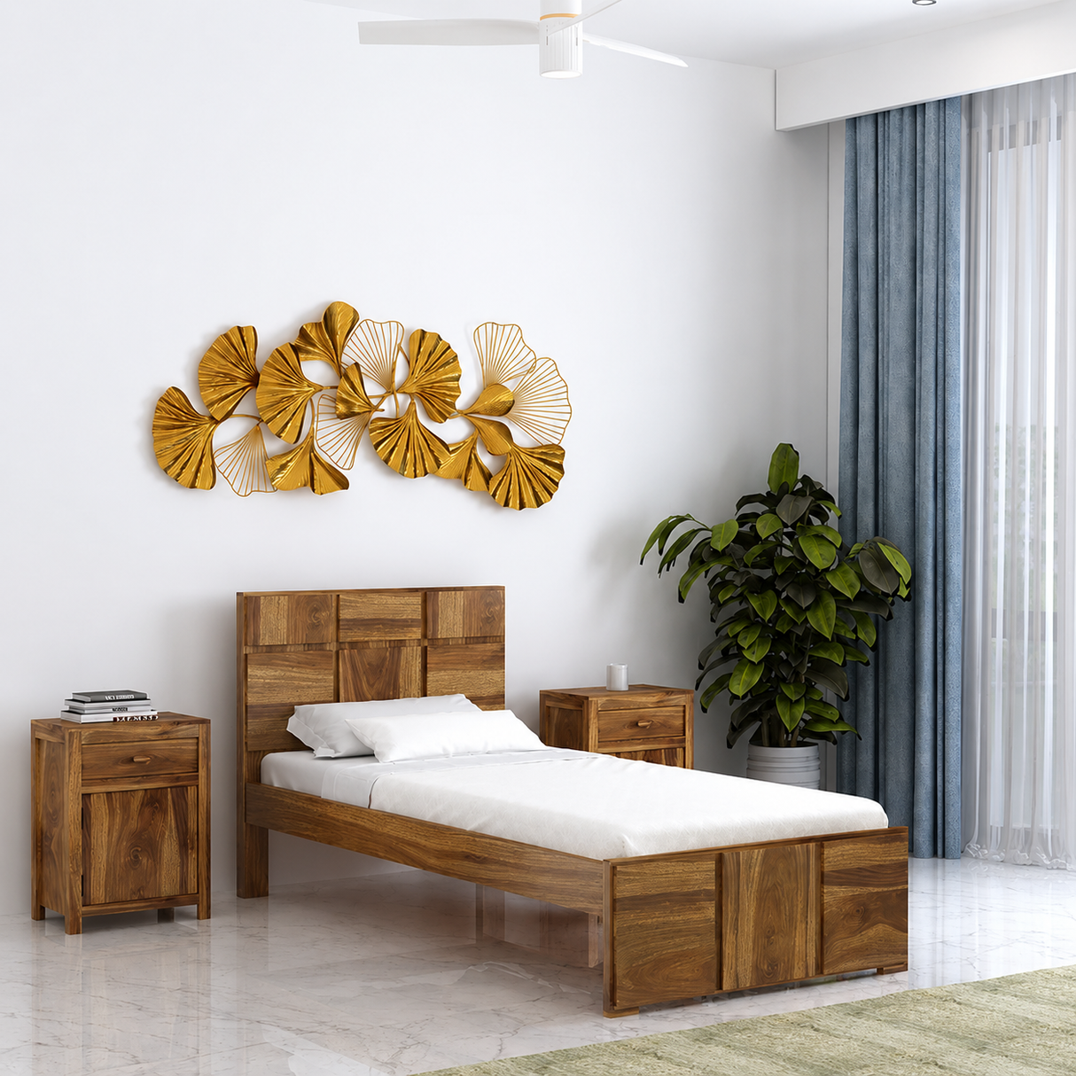 Scott Solid Sheesham Wood Single Bed  - 3 years Warranty