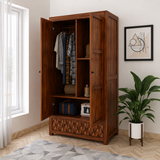 Raj Two Door and One Drawer Storage Solid Sheesham Wood Wardrobe - 3 Years Warranty
