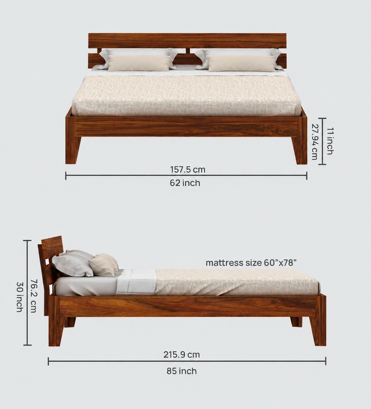 Spiky Solid Sheesham Wood Bed - 3 Years Warranty