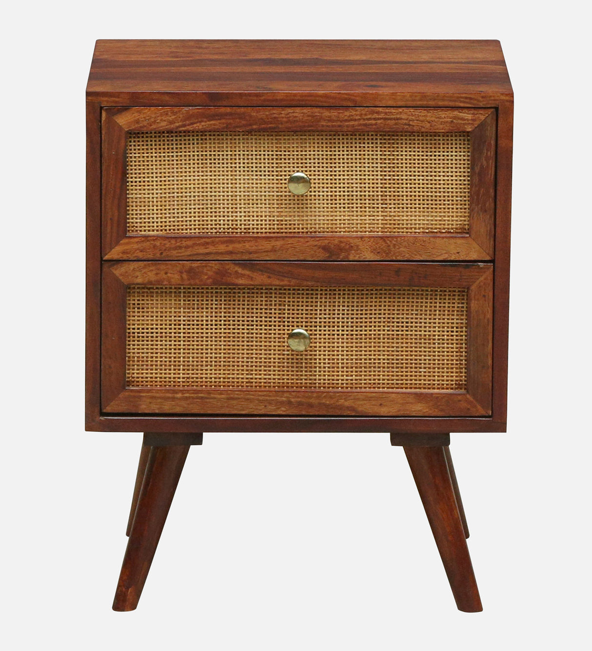 Syrus Solid Sheesham Wood Two Drawer Bedside Cane - 3 Years Warranty
