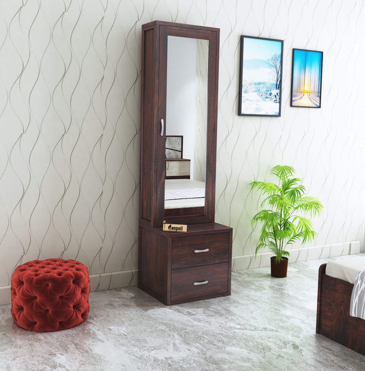 Cairo Solid Sheesham Wood Dressing Table with Cabinet - 3 Years Warranty
