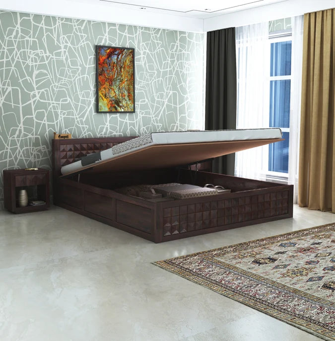 Oslo Diamond Solid Sheesham Wood Hydraulic Storage Bed - 3 Years Warranty features