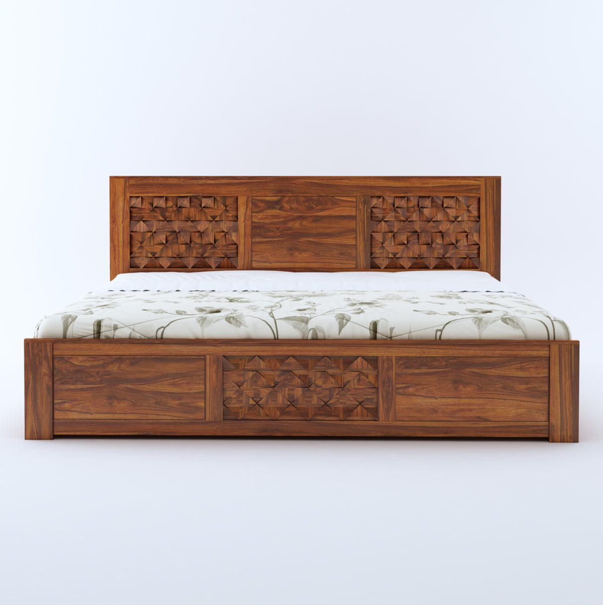 Raj Solid Sheesham Wood Bed With Hydraulic Storage - 3 Years Warranty
