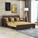 Maharaja Solid Sheesham Wood 3 Seater Sofa Cum Bed With Side Pockets - 3 Years Warranty