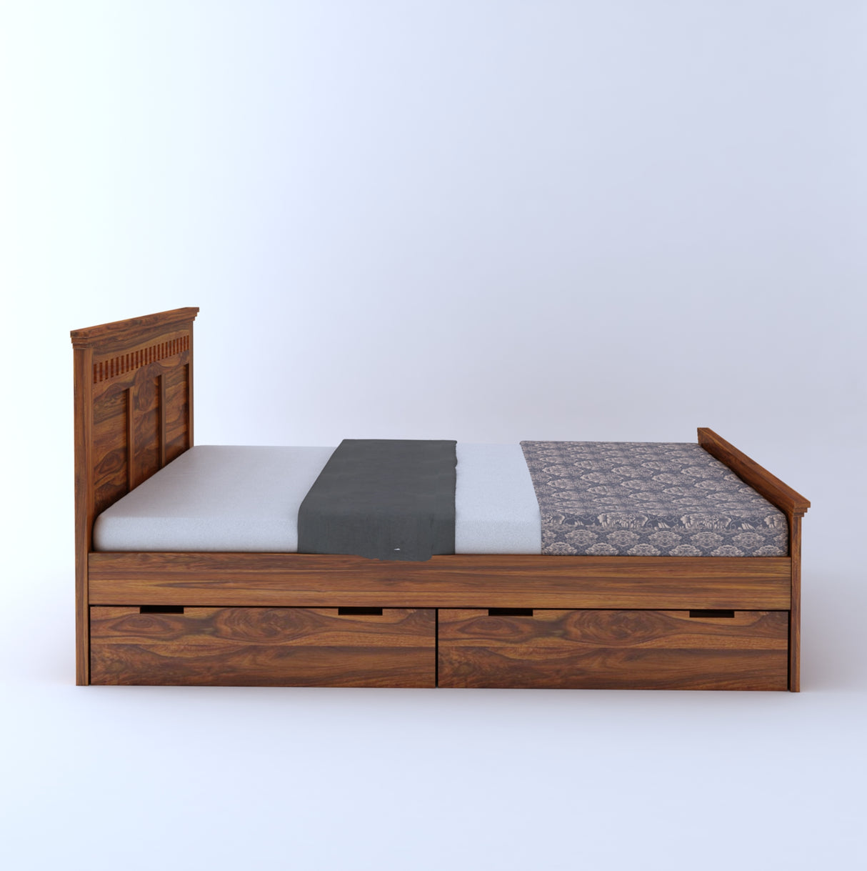 Armania Solid Sheesham Wood Bed With Four Drawer Storage - 3 Years Warranty