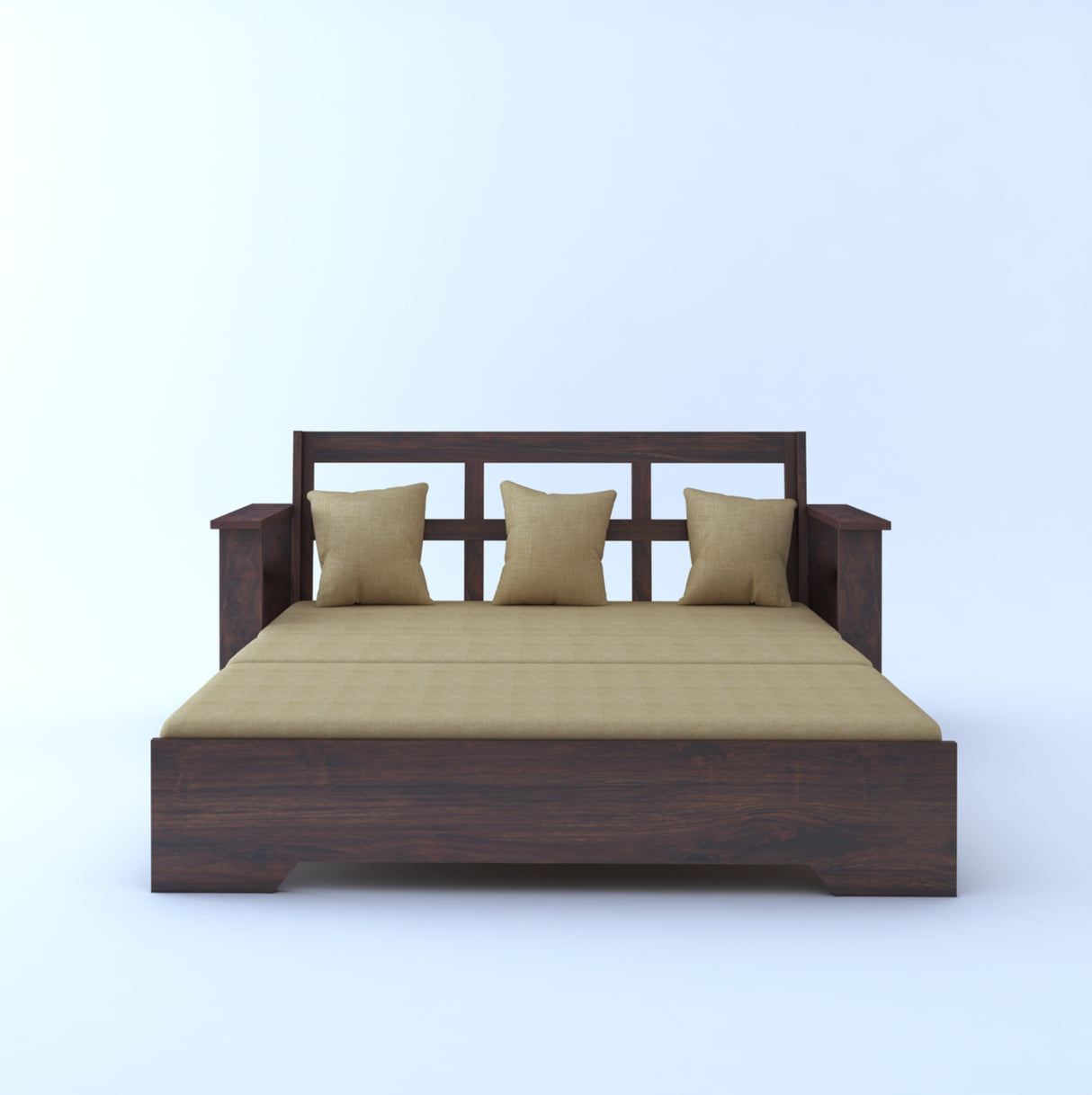 Maharaja Solid Sheesham Wood 3 Seater Sofa Cum Bed With Side Pockets - 3 Years Warranty