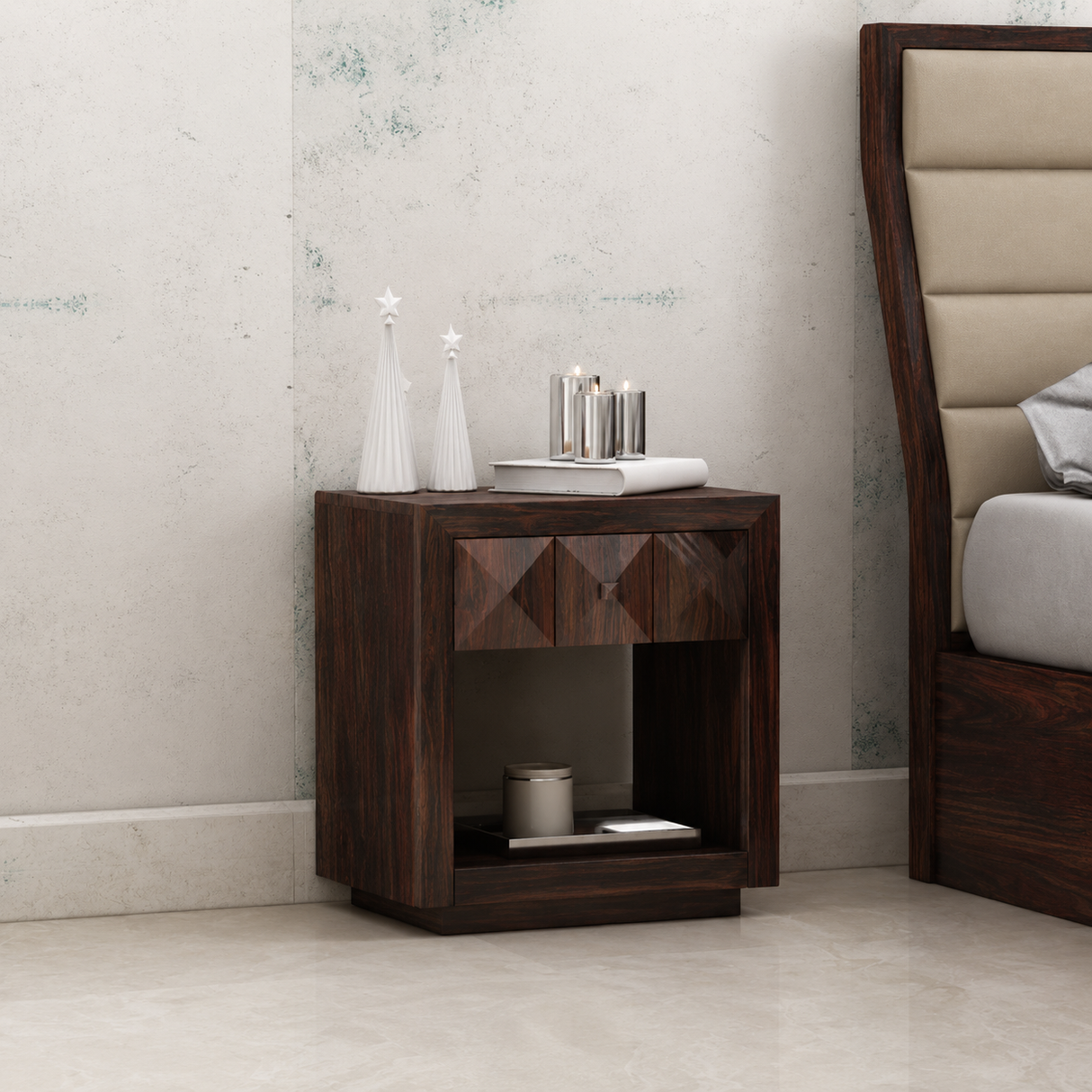 Oslo Solid Sheesham Wood Bedside Table - 3 Year Warranty