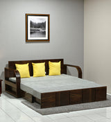 Scott Solid Sheesham Wood 3 Seater Sofa Cum Bed with Headboard Design - 3 Years Warranty