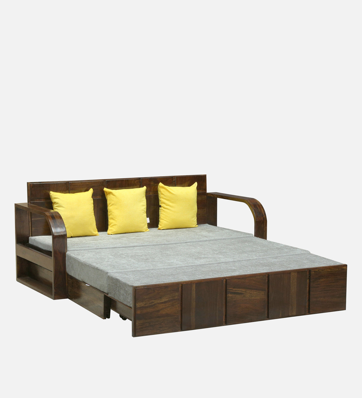 Scott Solid Sheesham Wood 3 Seater Sofa Cum Bed with Headboard Design - 3 Years Warranty