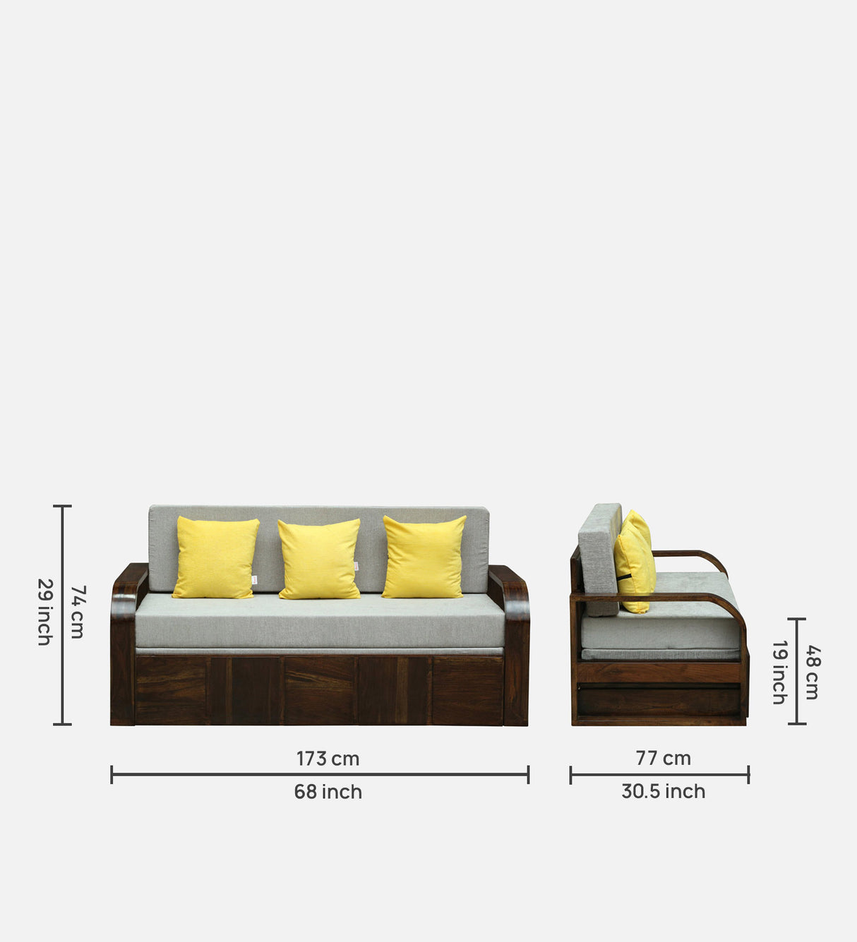 Scott Solid Sheesham Wood 3 Seater Sofa Cum Bed with Headboard Design - 3 Years Warranty