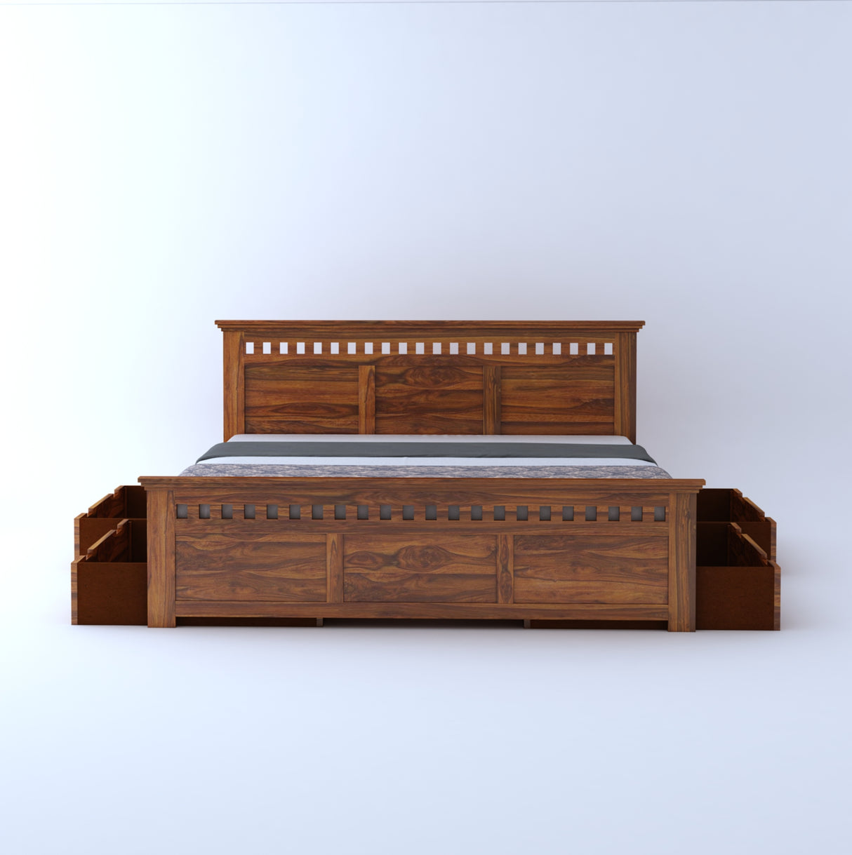 Armania Solid Sheesham Wood Bed With Four Drawer Storage - 3 Years Warranty