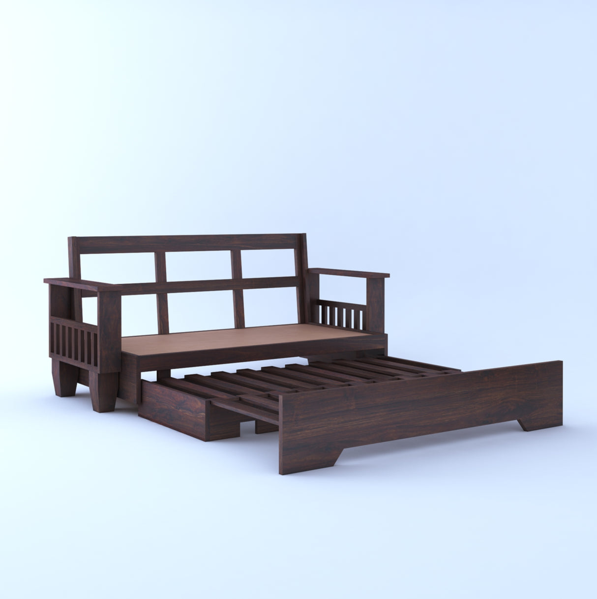 Maharaja Solid Sheesham Wood 3 Seater Sofa Cum Bed With Side Pockets - 3 Years Warranty