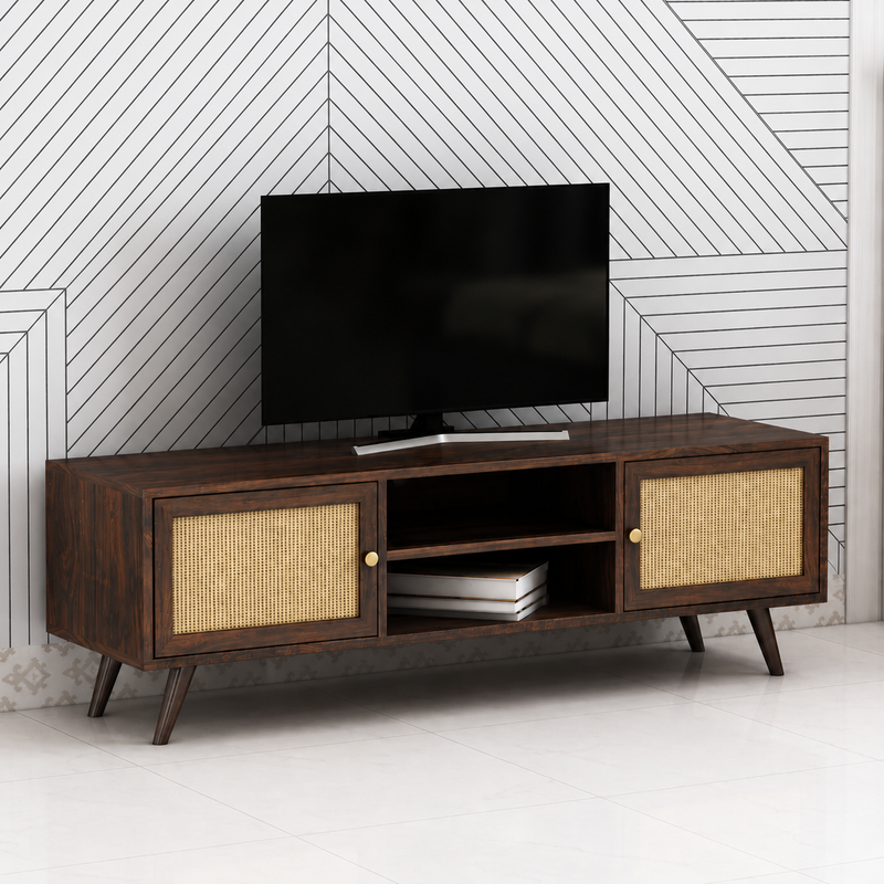 Syrus Solid Sheesham Wood TV Unit Cane - 3 Years Warranty