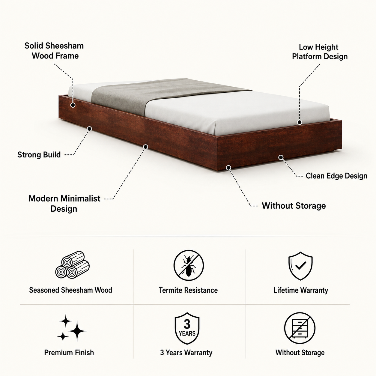 Single bed Without storage- 3 Years Warranty features