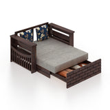Italian Solid Sheesham Wood 2 Seater Sofa Cum Bed With Side Pockets - 3 Years Warranty