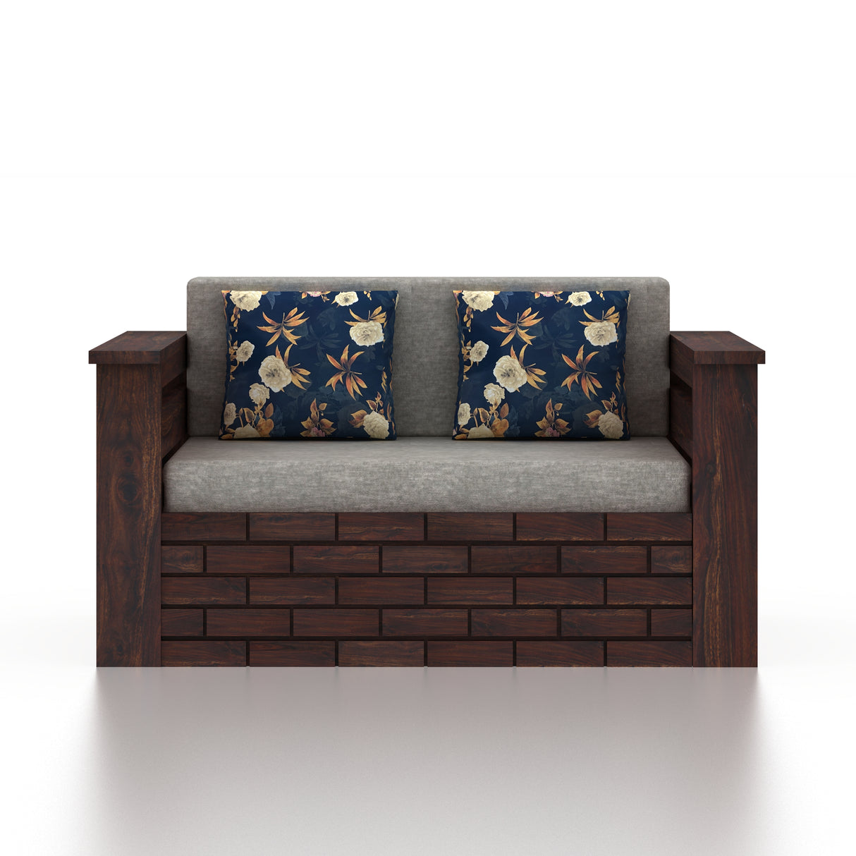 Italian Solid Sheesham Wood 2 Seater Sofa Cum Bed With Side Pockets - 3 Years Warranty