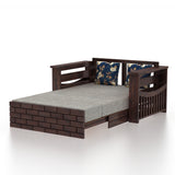 Italian Solid Sheesham Wood 2 Seater Sofa Cum Bed With Side Pockets - 3 Years Warranty
