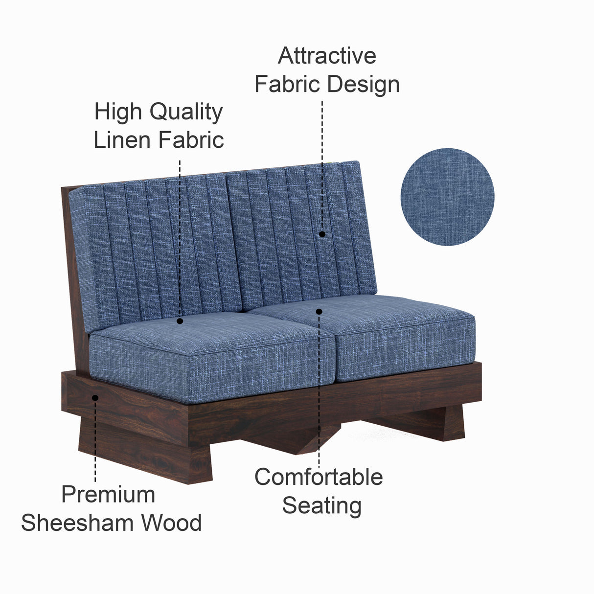 RONNY Solid Sheesham Wood 2 Seater Sofa - 3 Year Warranty (LUXE EDITION)