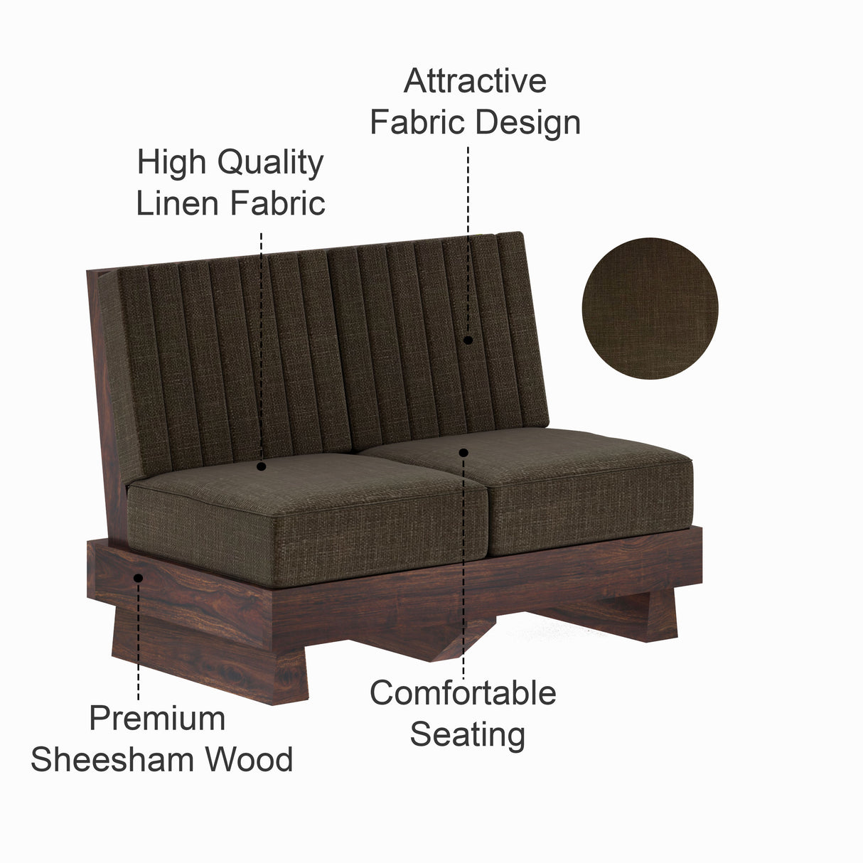 RONNY Solid Sheesham Wood 2 Seater Sofa - 3 Year Warranty (LUXE EDITION)