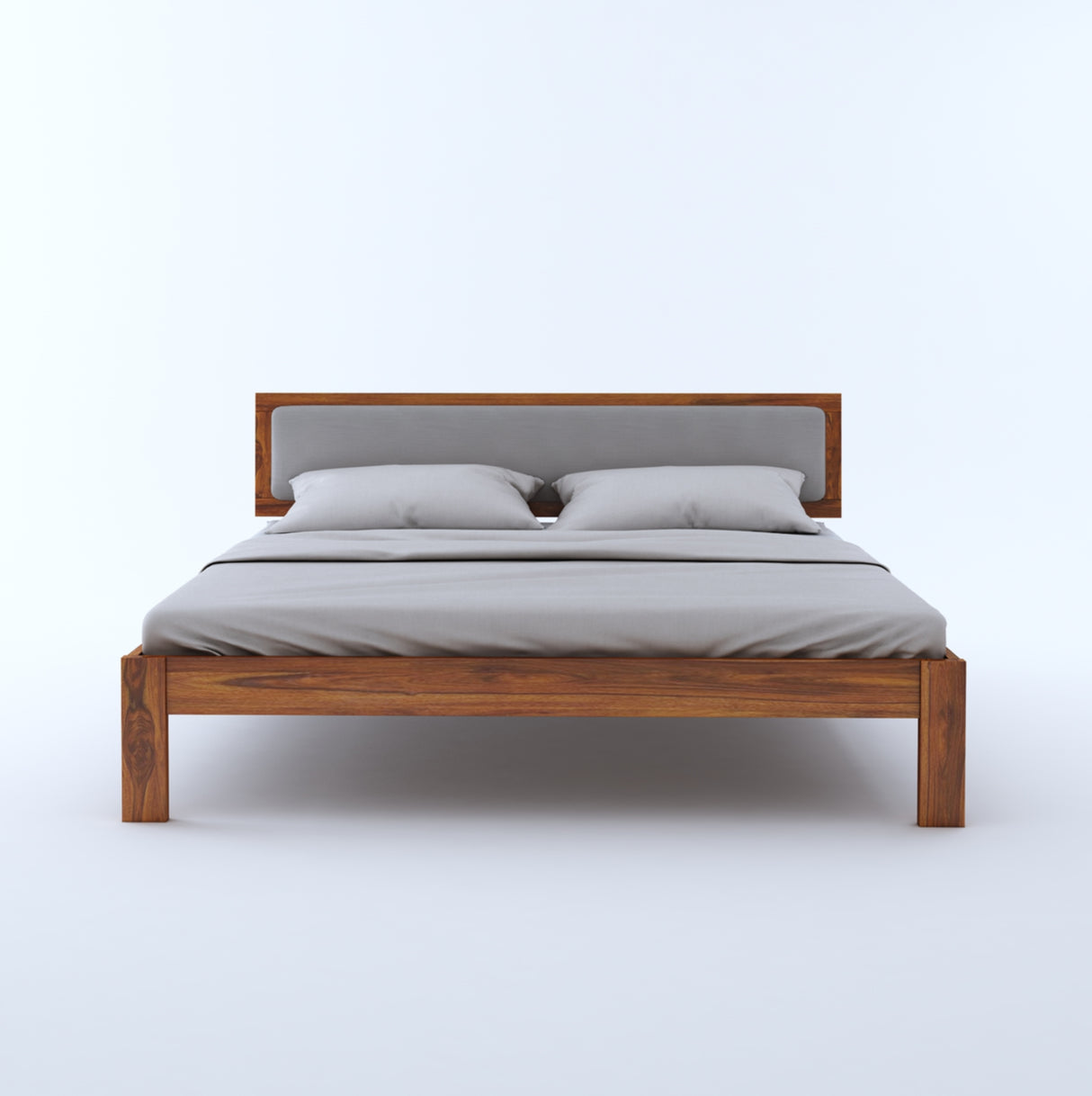 Euro Solid Sheesham Wood Bed With Upholstered Headboard - 3 Years Warranty