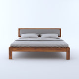 Euro Solid Sheesham Wood Bed With Upholstered Headboard - 3 Years Warranty