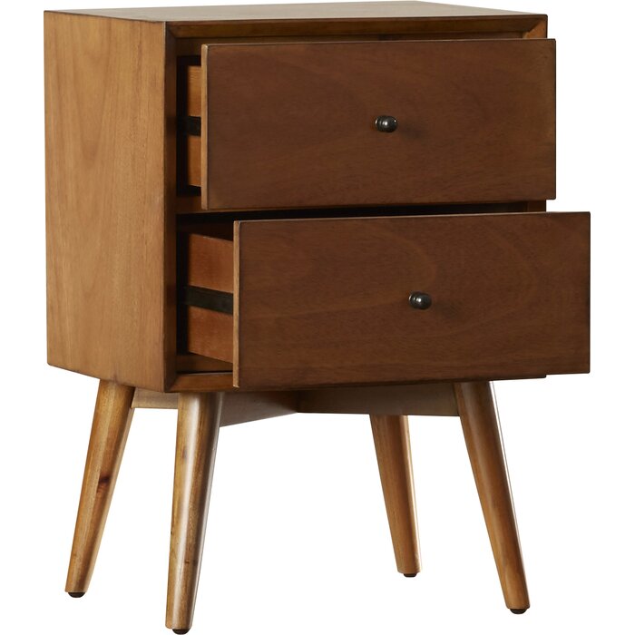 Lucia Solid Sheesham Wood Bedside Table With Two Drawer Storage - 3 Years Warranty