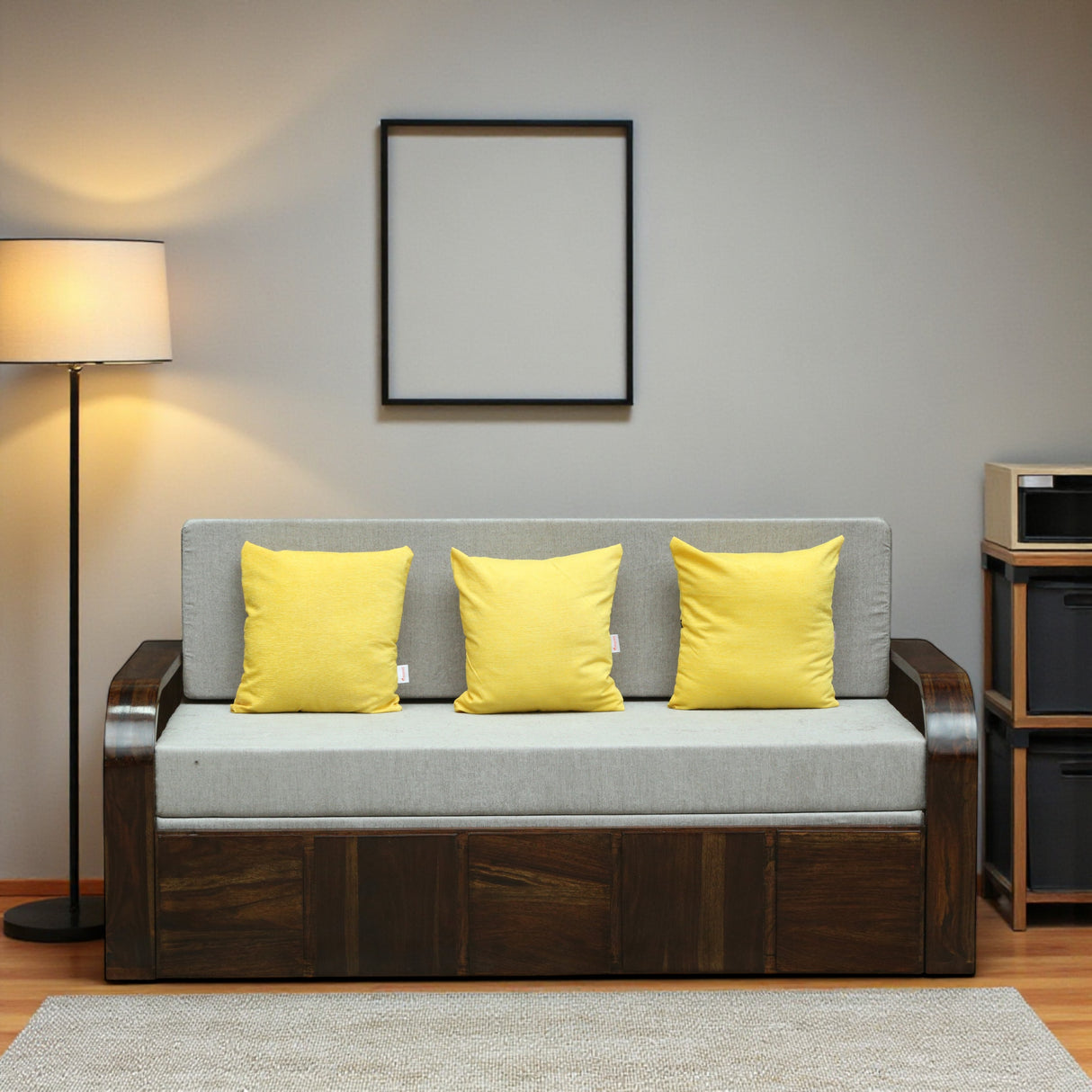 Scott Solid Sheesham Wood 3 Seater Sofa Cum Bed with Headboard Design - 3 Years Warranty