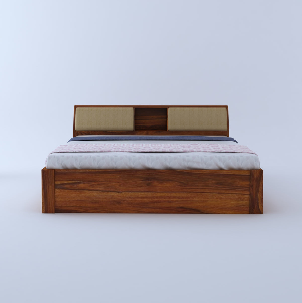 Mayor Solid Sheesham Wood Bed with Two Drawer Storage Natural - 3 Years Warranty
