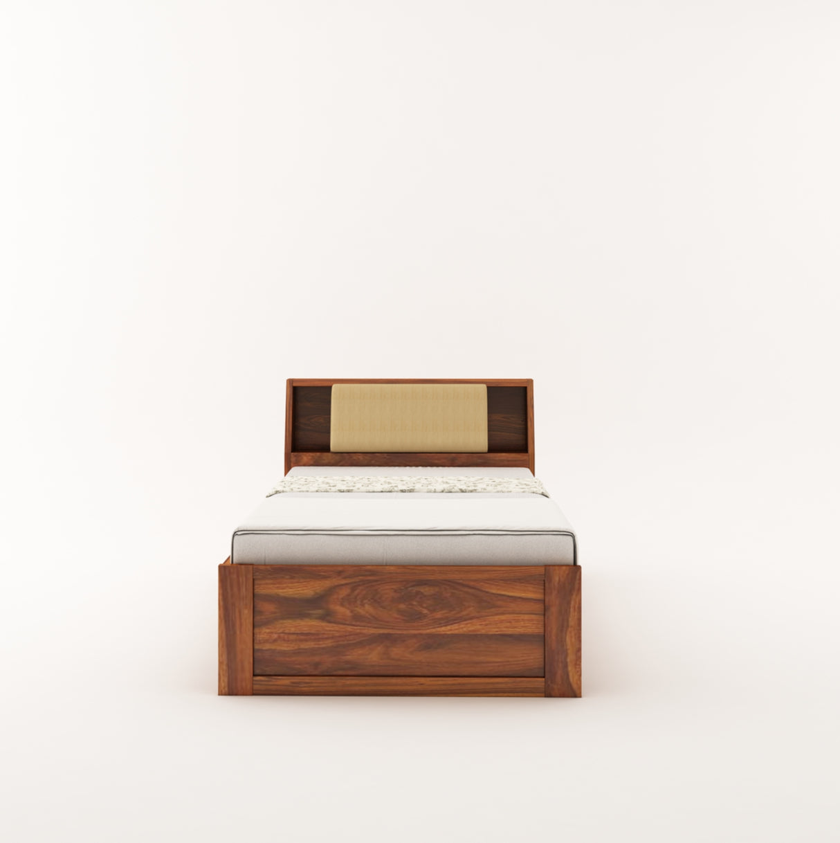 Mayor Solid Sheesham Wood Single Size Bed With Headboard Storage - 3 Years Warranty