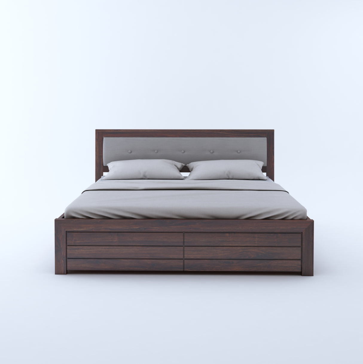 Euro Solid Sheesham Wood Bed with Hydraulic Storage and Upholstery Headboard - 3 Years Warranty
