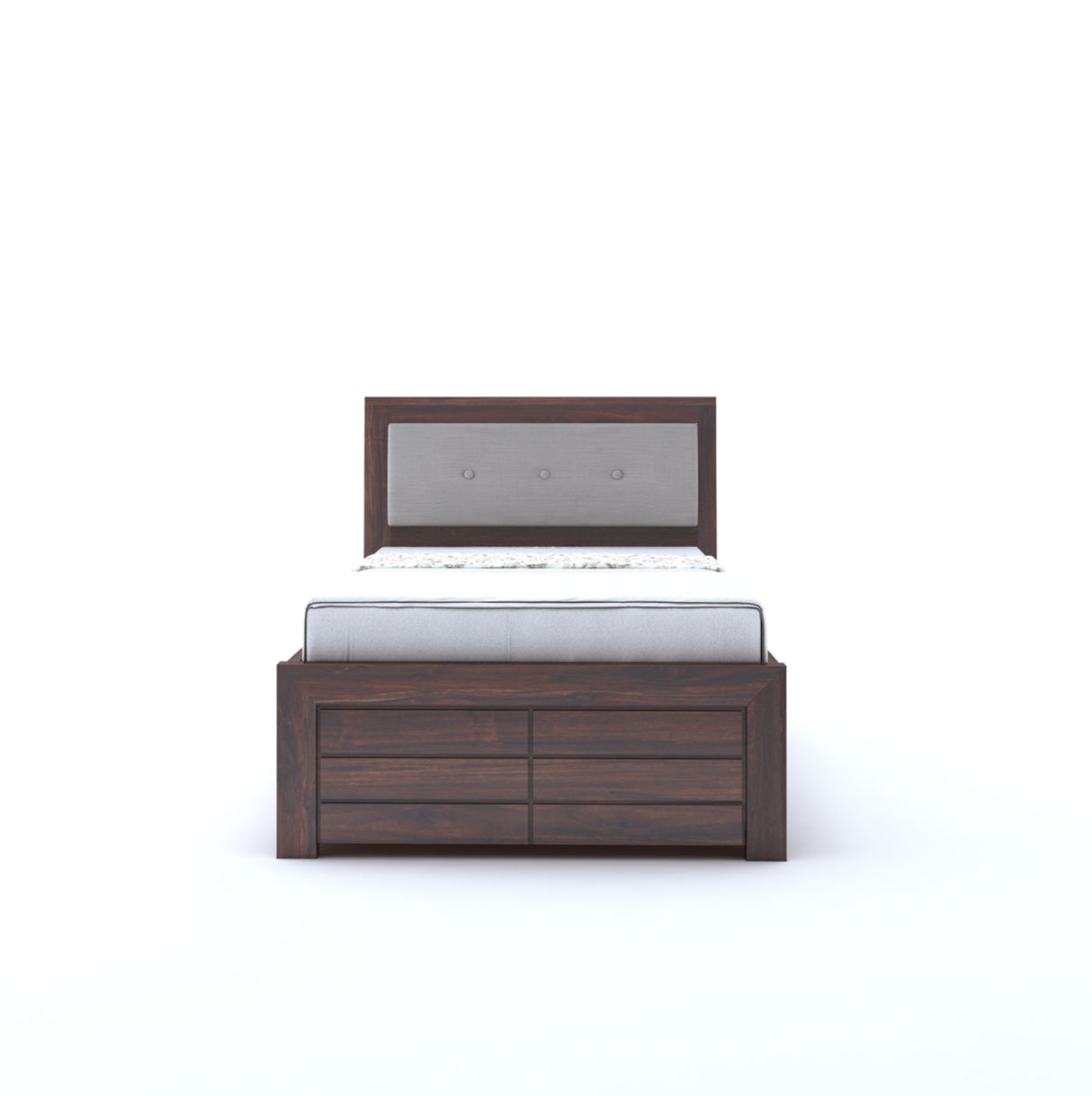 Euro Solid Sheesham Wood Single Bed With Box Storage - 3 Years Warranty