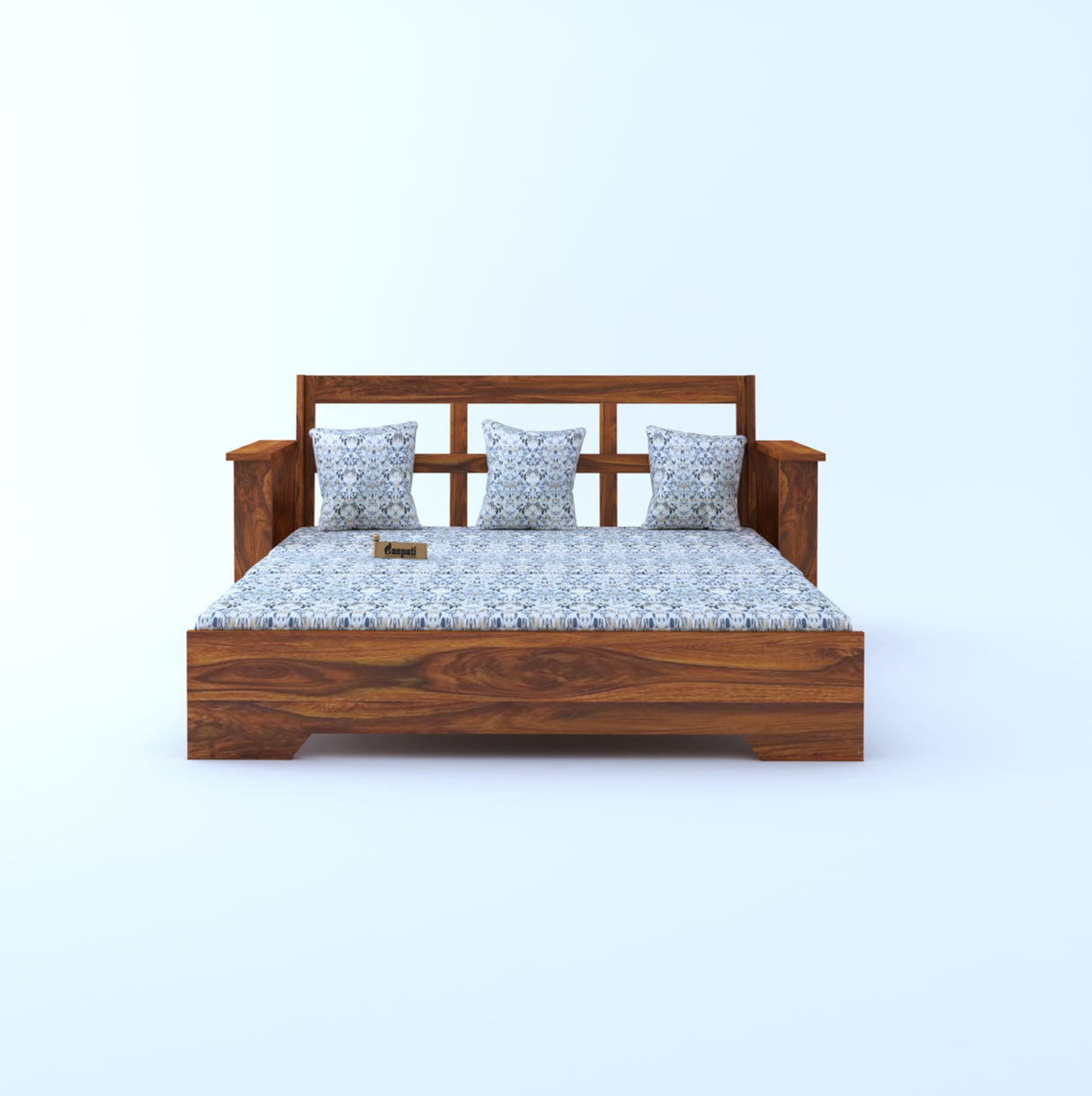 Maharaja Solid Sheesham Wood 3 Seater Sofa Cum Bed With Side Pockets FLORAL - 3 Years Warranty