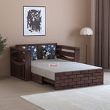 Italian Solid Sheesham Wood 2 Seater Sofa Cum Bed With Side Pockets - 3 Years Warranty
