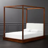 Elley Solid Sheesham Wood Platfrom Poster Bed with upholstered Headboard - 3 Years Warranty