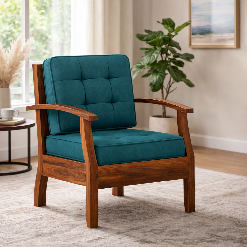 RAYON Solid Sheesham Wood Single Seater Sofa - 3 Year Warranty (LUXE EDITION)