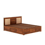 Swiss Solid Sheesham Wood Box Storage Bed With Upholstered Backrest - 3 years Warranty