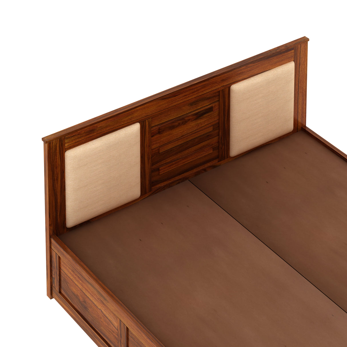 Swiss Solid Sheesham Wood Box Storage Bed With Upholstered Backrest - 3 years Warranty