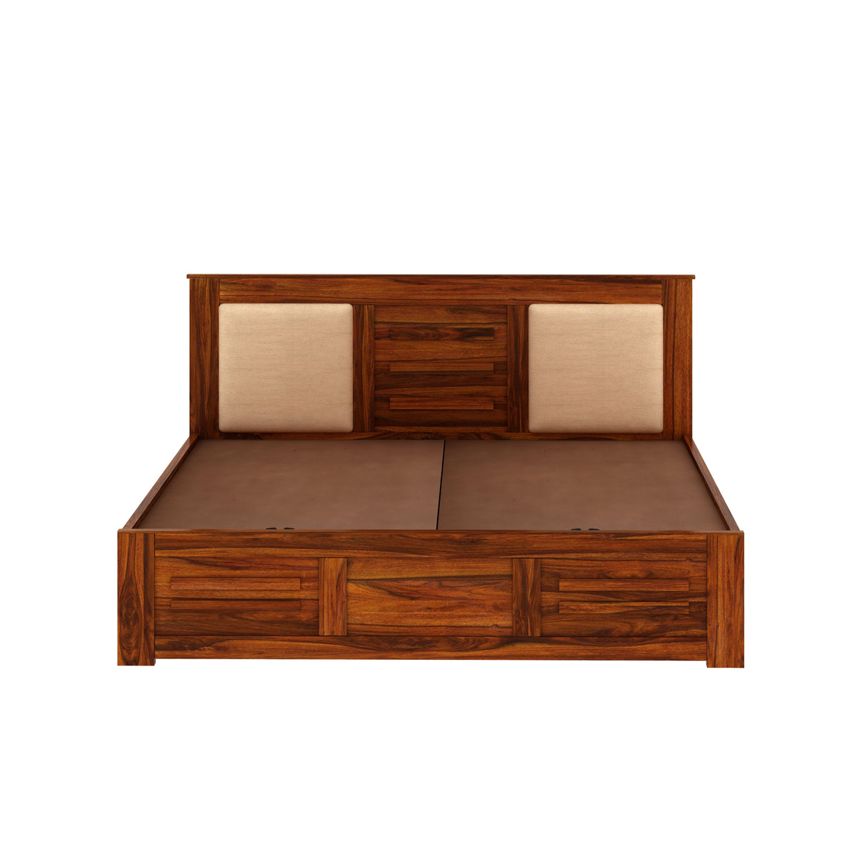 Swiss Solid Sheesham Wood Box Storage Bed With Upholstered Backrest - 3 years Warranty