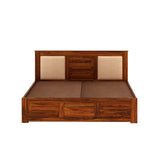 Swiss Solid Sheesham Wood Box Storage Bed With Upholstered Backrest - 3 years Warranty