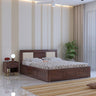 Swiss Solid Sheesham Wood Box Storage Bed With Upholstered Backrest - 3 years Warranty