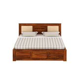 Swiss Solid Sheesham Wood Hydraulic Storage Bed with Upholstered Backrest - 3 years Warranty